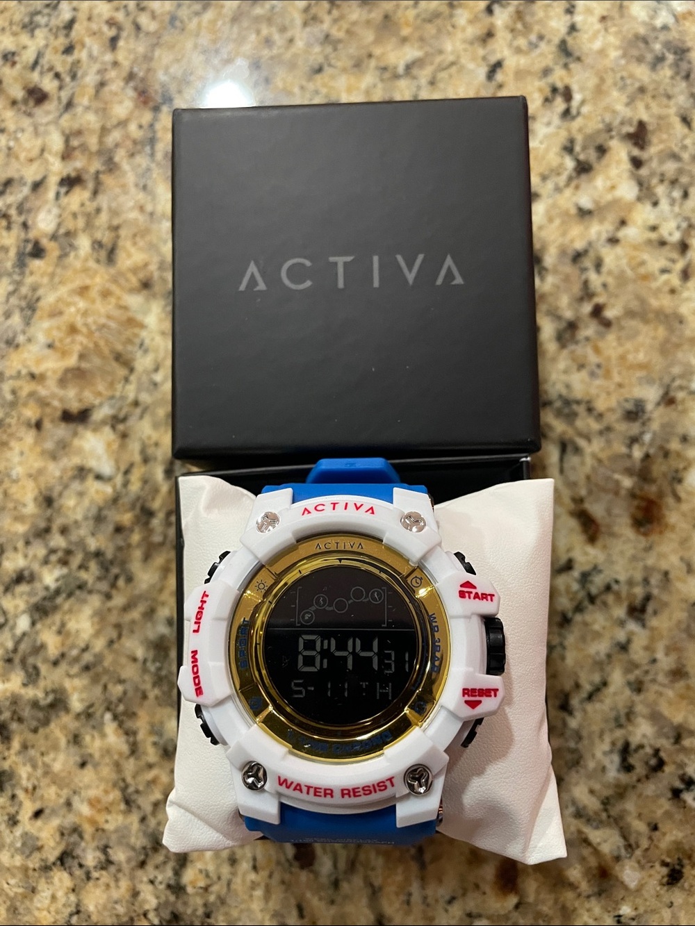 Activa White & Blue Digital Sport Watch with Gold Accent